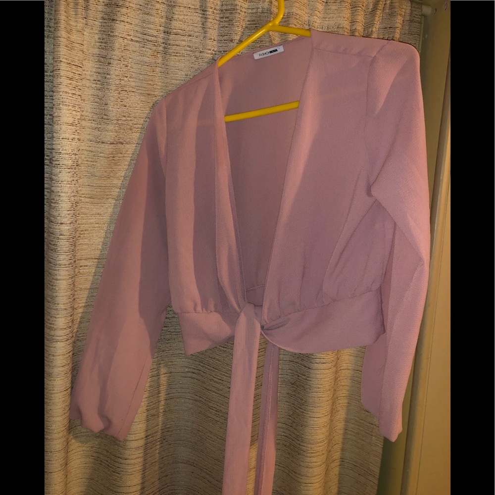 Fashion Nova Baby Pink V-Neck Tie Dressy Top